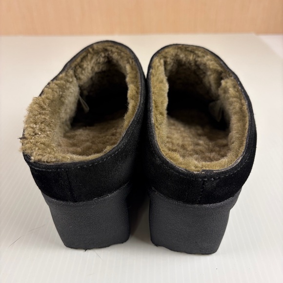 Blondo Black Suede Shearling-Lined Wedge Clogs | Cozy Winter Slip-On - Picture 3 of 7